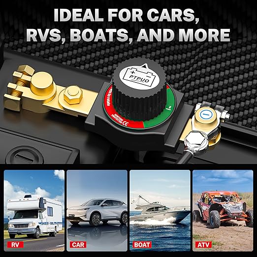 Top Post Battery Disconnect Switch, Car Battery Disconnect Switch, 12V-48V Battery Cut/Shut Off kit for Car RV Boat Truck ATV, Suitable for Negative Terminal, Flexible Installation Options