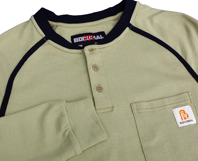 BOCOMAL FR Shirts 5.5oz Light Weight Henley and Short Sleeve Flame Resistant/Fire Retardant Clothing Shirt