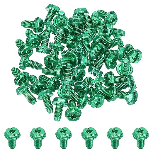 PATIKIL 10-32 x 3/8 Inch Hex Washer Head Grounding Screws, 100 Pack Green Ground Hex Flanged Head for Electrical Junction Boxes, Metal Outlet and Switch Boxes