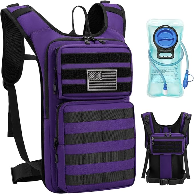 Tactical Hydration Backpack with 2L Water Bladder and Front Small Tactical Pouch, Outdoor Water Backpack for Men Women, Sports Hydration Pack for Hiking, Cycling, Climbing