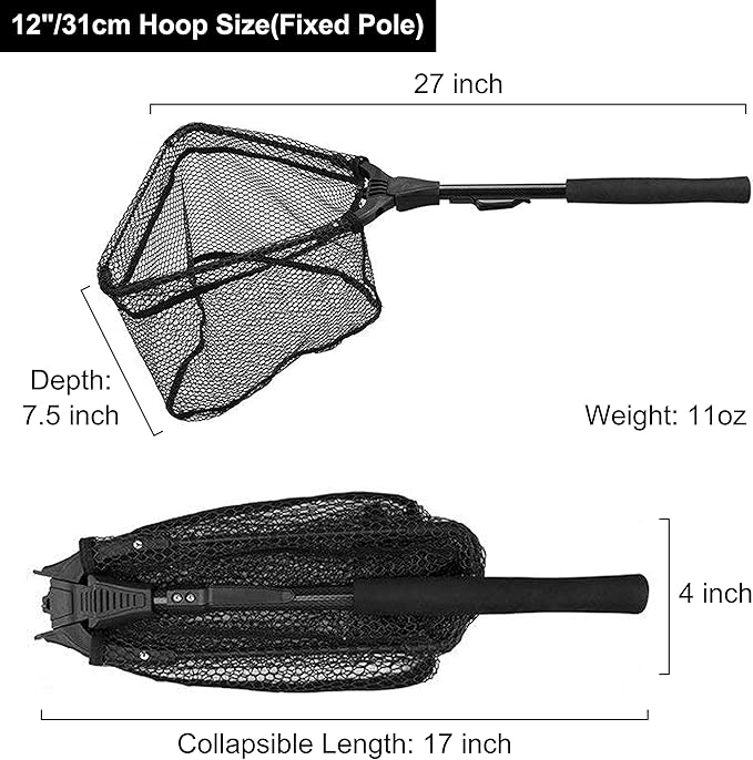 PLUSINNO Fishing Net Fish Floating Landing Net, Kayak Nets with Fixed Foldable Telescopic Pole Handle, Bass Trout Fishing Nets with Nylon Mesh for Pond Lake River, Fishing Gear Gifts for Men Anglers