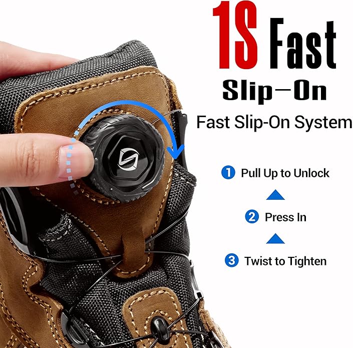 Composite Toe Work Boots for Men and Women – Exceeds Steel Toe Protection, Quick Fit System, Kevlar Puncture-Resistant Midsole, S3 HRO Certified, Heat-Resistant, Waterproof, Rubber Slip-Resistant Outsole, Safety Shoes for Industrial & Welding Use