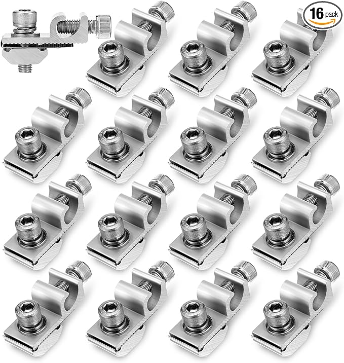 16 Pcs Solar Panel Grounding Lugs, Stainless Steel, Silver, MOUNT BRACKET, Solar Grounding Clips
