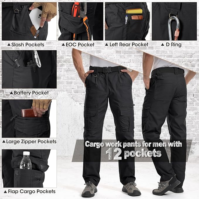 IGOLUMON Men's Ripstop Tactical Pants Breathable Stretch Cargo Pants Outdoor Lightweight EDC Work Hiking Pants Zipper Pockets