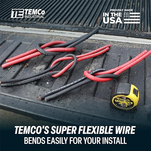 TEMCo 1 Gauge AWG 10 Ft Red Flexible Pure Copper Made in USA Welding Cable Battery Wire - Heavy Duty Solar, Inverter, Car, RV, Truck