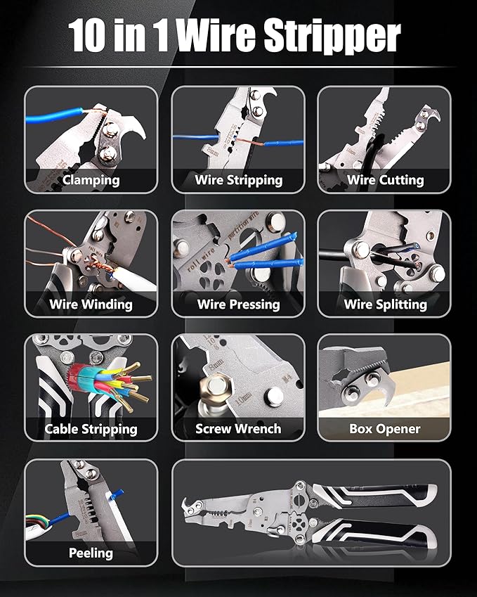 18 In 1 Foldable Ｗire Stripper Crimper, Multifunctional Folding Wire Stripping Tool, Wire Strippers Electrical，Electric Cable Stripper, Cable Cutters with Plier, Crimper, Twister, Splitting, 2pcs