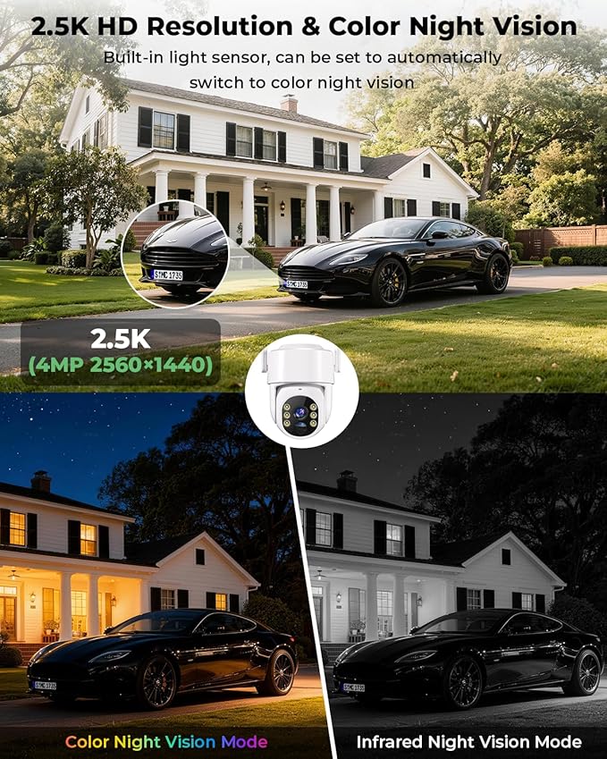 Solar Security Cameras Wireless Outdoor, 5G&2.4GHz Cameras for Home Security, 2K Solar Outdoor Camera, Color Night Vision, AI Human Detection, 2-Way Talk, Siren Alarms (2-Pack)