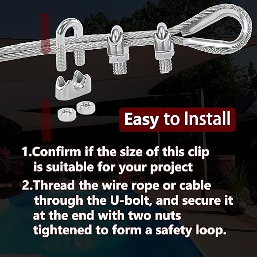 6PCS 3/8 Inches M10 Stainless Steel Wire Rope Cable Clip Clamp