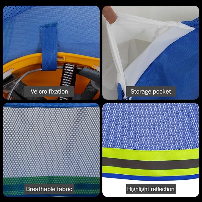 Hard Hat Sun Shade - High Visibility Visor Neck Shade With Reflective Strip, Full Brim Accessory for Men & Women (Hat Not Included), Blue, 2 Pack