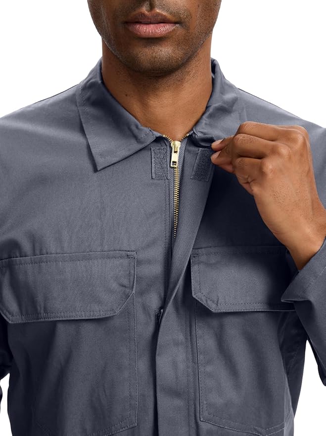 WORK IDEA Men's Coveralls Long Sleeve 100% Cotton Twill Workwear Jumpsuit Relaxed Fit