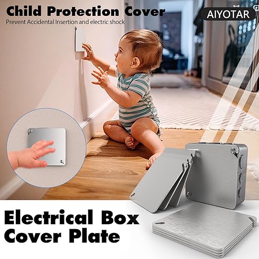 Metal Electrical Box Cover Plates, 6Pcs Junction Box Covers, 4x4 Inch Square Flat Blank Electric Box Cover, Solid Galvanized Steel Outlet Box Covers for 4'' Electrical Square/Octagonal Box