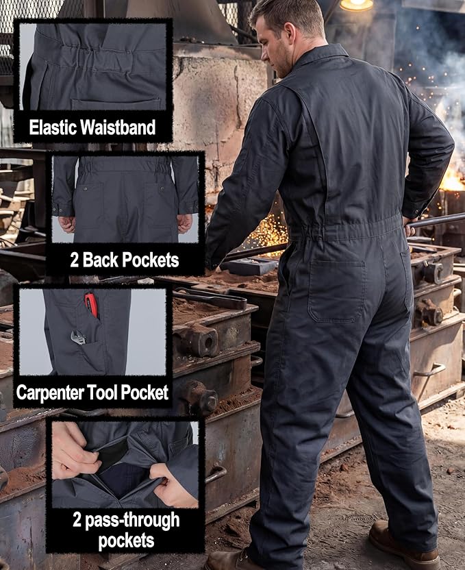 BOCOMAL FR Coverall High Visibility 6oz Lightweight Rip-Stop Flame Resistant/Fire Retardant High Vis Coveralls
