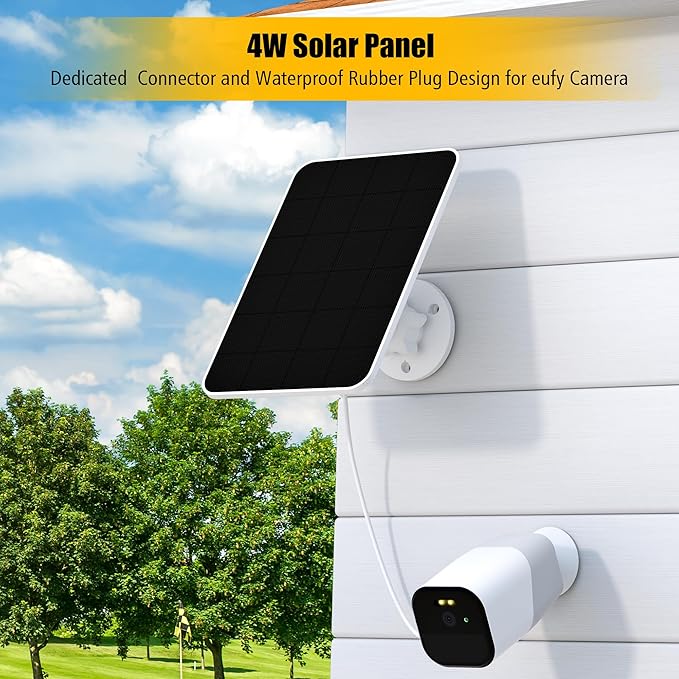 Solar Panel for eufy Camera,Security Camera,5V 4W Solar Panel for eufyCam 2/2 Pro,2C/2C Pro,E,soloCam E20/E40 Spotlight,IP65 Waterproof USB-C Solar Panel Charger for eufy with Micro USB & Rubber Plug