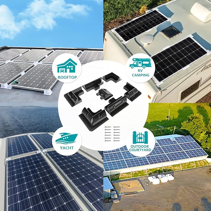 Solar Panel Mounting Brackets Kit, 7PCS RV Roof Mounts, No Drill, Caravans, Campervans (Black)