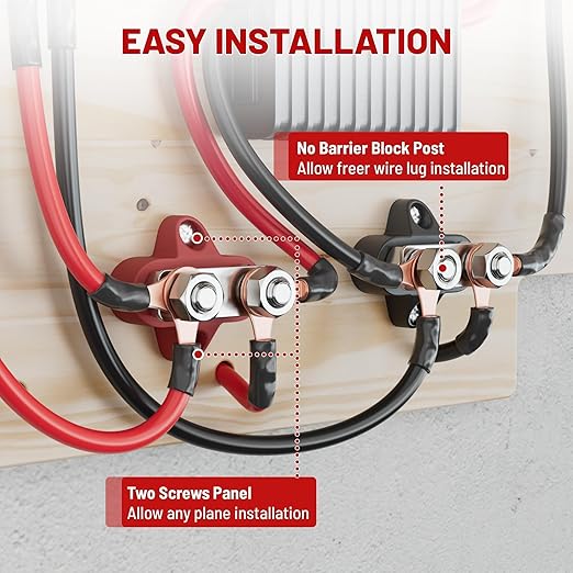 RED WOLF 12V 150A Power Distibution Block 5/16" Dual Stud Busbar M8 Terminal Bus Bar 12 Volt DC Battery Junction Post for Auto Boat Marine Solar System Positive and Negative (2PC)