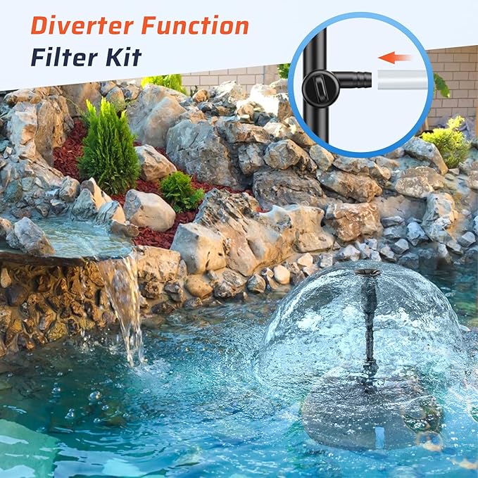 Antfraer Pond Filter with Water Pump, Pond Filter Box Built-in U-V Clarifier with 660GPH Fountain Pump Adjustable, Pond Filter Box for Ponds, Fish Tank Waterfall Garden (Corded Electric)