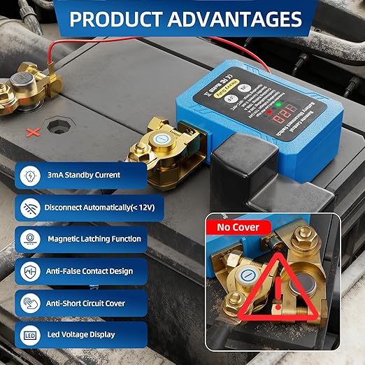 240A Kill Switch 12V Remote Battery Disconnect Switch with Led Voltage Display Automatic Power Shut Off Switch Anti Theft for Auto Car Truck Boat