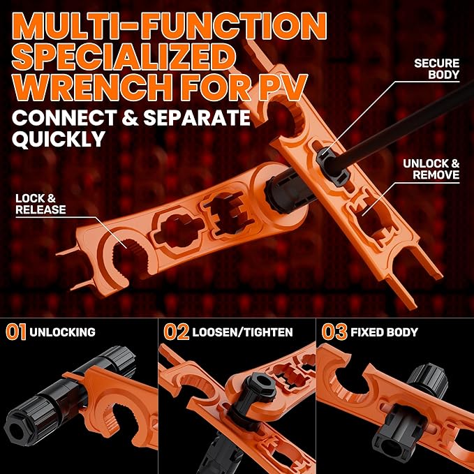 PEBA Crimping Tool and Solar Connectors Kit, Solar Crimper for AWG 16-10 Solar Panel Cable Wire, with 12 Pairs IP68 Solar Connectors & Stripping Pliers | Ratchet Crimp Tool Kit - Solar Installation