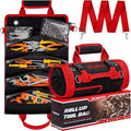 Roll Up Tool Bag, Heavy Duty See-Through Tool Roll Organizer with 2 Detachable Pouches, Portable Mechanic & Motorcycle Tool Bag, Birthday & Father’s Day Gift, Red
