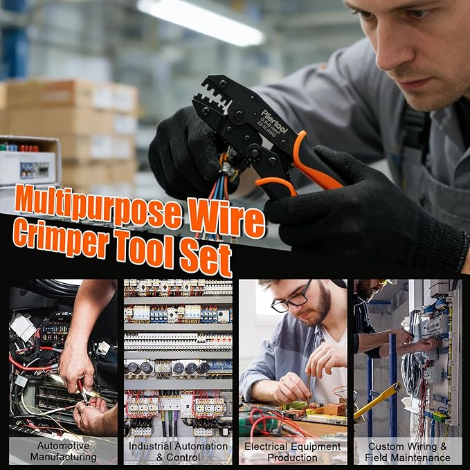 Crimping Tool for Non-Insulated Open Barrel Terminals Receptacles AWG 20-10, Ratcheting Wire Crimper - Crimping Pliers - Electrical Crimpers Tools