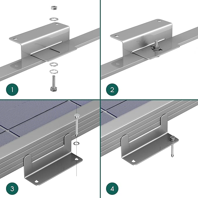 Solar Panel Mounting Brackets, Solar Panel Mount, Z Bracket, Z Brackets for Mounting, Roof, RV, Trailer, Rack, Wall, Home, Off Grid, Boat, Camping, Setup, Aluminum, Installation Hardware Kit, 16 PC