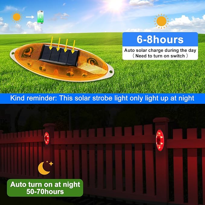 Aolyty Solar Strobe Warning Light Outdoor, Bright Solar Safety Flashing Light 4 Pack Road Signs IP54 Waterproof for Construction Site, Traffic, Dock, Marine, Stop Sign (White)