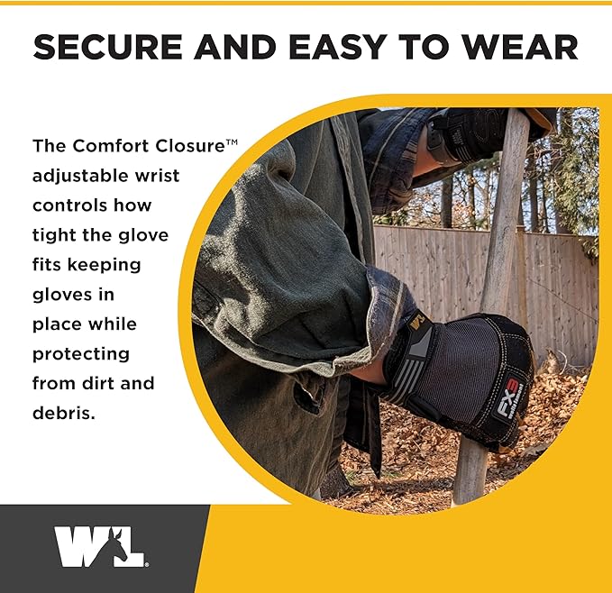 Wells Lamont FX3 Men's Work Gloves – Dexterity, Synthetic Leather Palm, Reinforced Fingertips – Stretch Spandex for Comfort – Touchscreen-Ready, All-Purpose Use, Ergonomic Fit – Black, Medium (7853MC)
