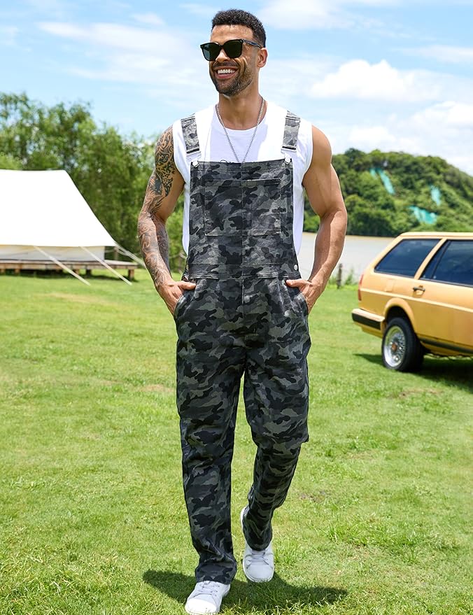 Camo Bibs Overalls for Men Adjustable Straps Work Utility Coveralls Camouflage Jumpsuit