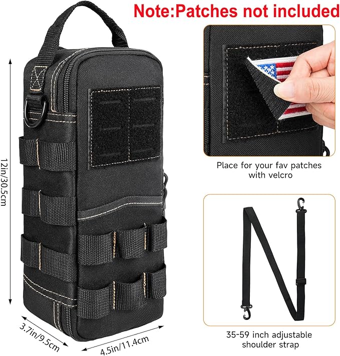 Heavy Duty Small Tool Bags for Men with Carabiner,Tactical Tool Pouch Bag,Portable Utility Tools Storage Organizer Case with Shoulder Strap for EDC,Motorcycle,Camping, Road Trip, Electricians,Black