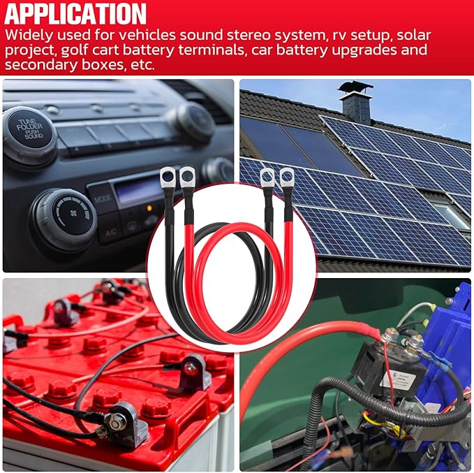 6 AWG Battery Cable 6AWG Gauge Battery Inverter Cables for Automotive Solar Marine Boat RV Car Motorcycle (6 AWG, 20in, 3/8")