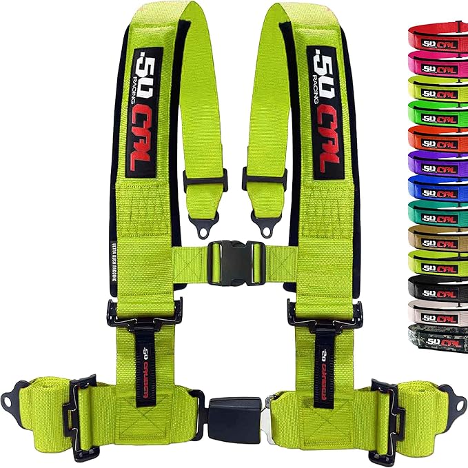 1pc 4 Point Harness for Bucket Seat Push Release 10 Color Harnesses Racing Harness 4 point Race Car UTV, RZR (Fluorescent Green, 3in)