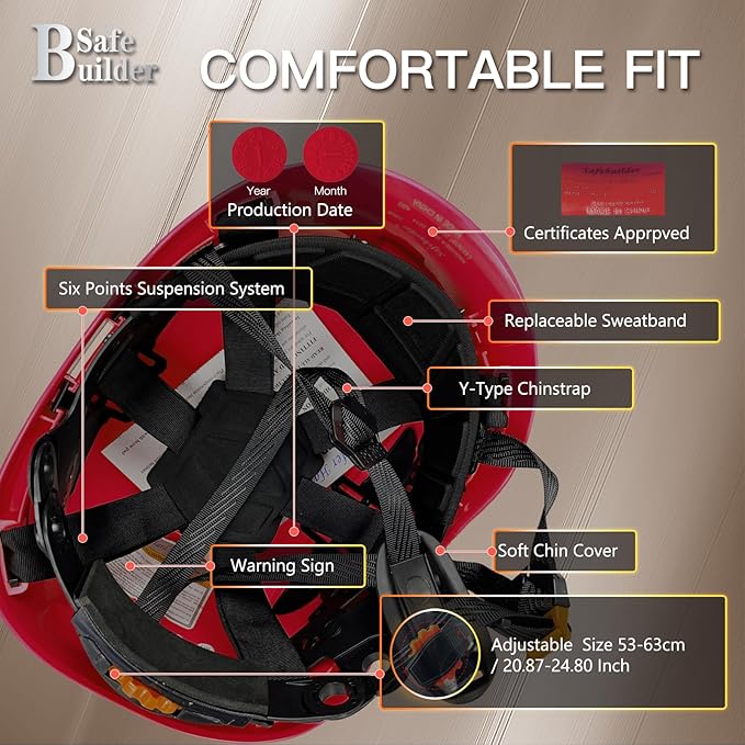 Construction Safety Helmet ABS Hard Hat Adjustable Ventilation System Hardhats Industrial Work Head Protection for Men Certified ANSI/ISEA Z89.1
