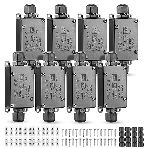 Junction Box - 8 Pack IP65 Waterproof 2 Way PG9 Electrical Junction Box Electrical Boxes Project Enclosure Underground Cable Line Wires Power Cord Connector Protection