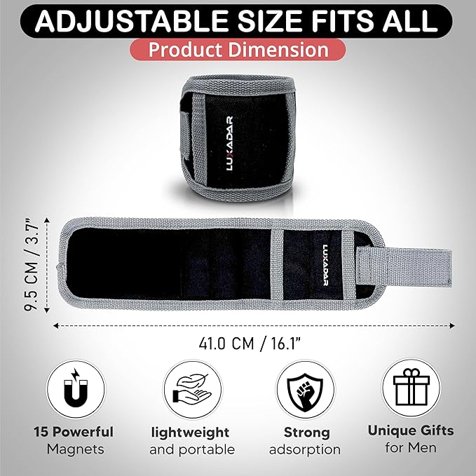 Magnetic Tool Wristband for Screws, Nails, Drill Bits, Bolts - Heavy-Duty Magnetc Wrist Band with Adjustable Strap, Ideal Father's Day Gift, Handyman Gift, Cool Tools Dad Gft, Wrist Magnetic Holder