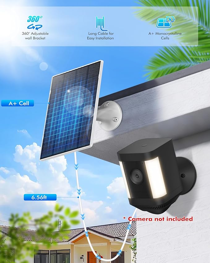 KEPEAK Solar Panel for Ring Camera Outdoor, Small Solar Panel Charger 5V with Type C or Mirco USB, Only for Cam Stick Up Cam Pro Battery, Spotlight Cam Plus, Spotlight Cam Pro