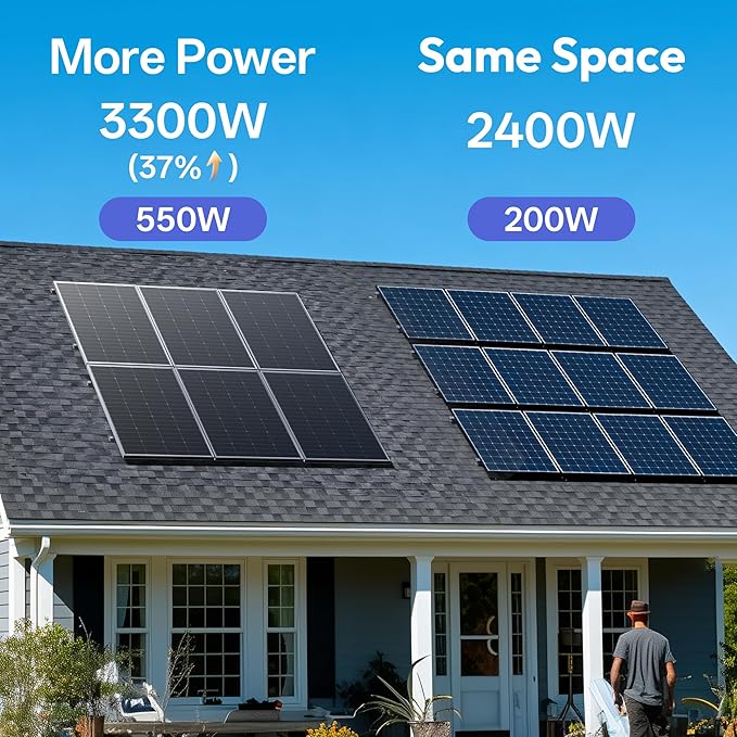 JJN 550 Watt Bifacial Solar Panels 2PCS,12/24/48 Volt 1100 Watt Solar Panel,Monocrystalline for Homes Rooftop Farm RV and Off-Grid Applications