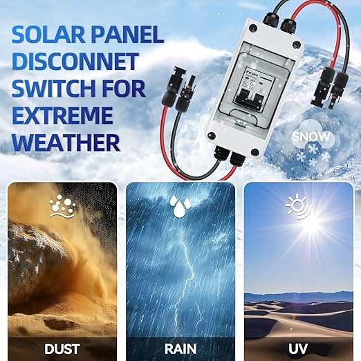 Solar Panel Disconnect Switch,40A 400V Miniature Circuit Breaker Box IP65 Waterproof AC/DC Disconnect Box for photovoltaic Solar Panel Grid-Connected Off-Grid System Home