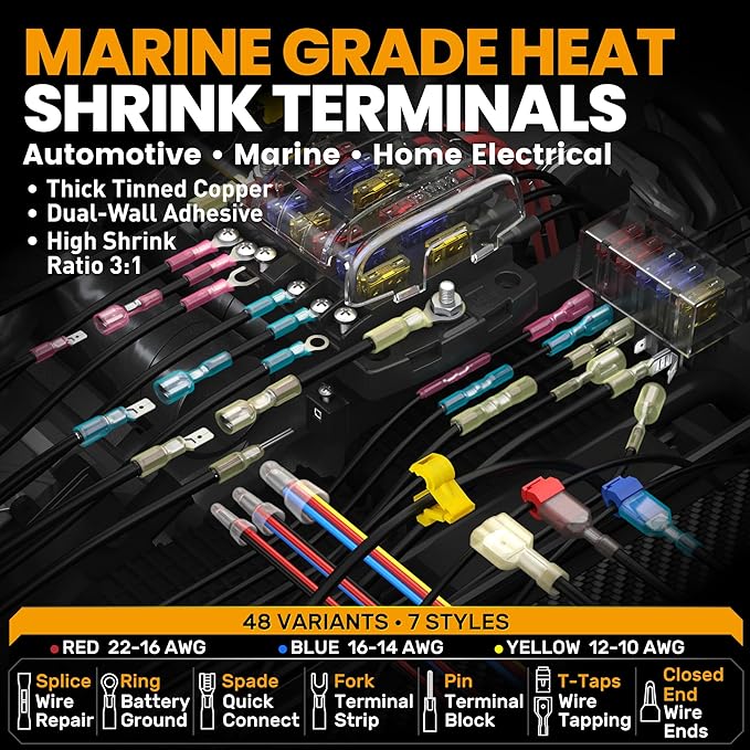 SOMELINE Heat Shrink Connector Crimp Tool Kit - with 48 Sizes (22-10 AWG) Marine Grade Heat Shrink Wire Connectors, Crimping Pliers and Strippers - Wire Connector Kit