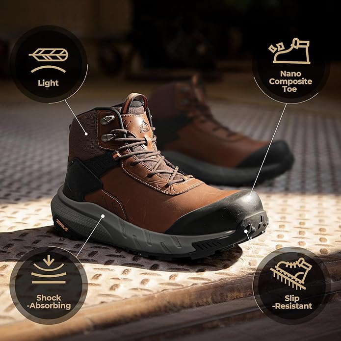 NORTIV 8 Composite Toe Boots for Men – Waterproof Lightweight Non-Slip ASTM F2412-24 & ASTM F2913-24 Safety Work Boots for Warehouse & Construction VaporGuard-Nano