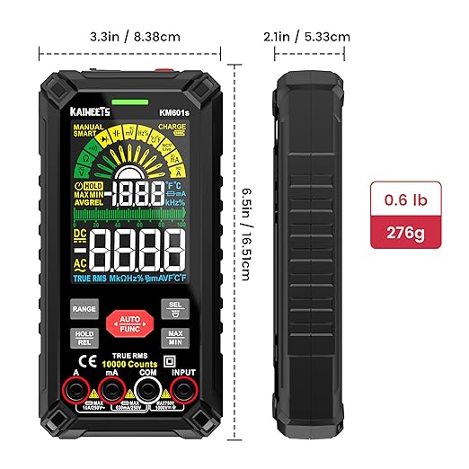KAIWEETS Digital Multimeter 10000 Counts TRMS Auto Ranging, Rechargeable Smart Multimeter, Color LCD Screen Volt Meter, Measures Voltage, Current, Resistance, Continuity, Capacitance, Frequency