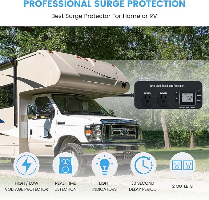 Ortis Double Outlet RV Appliance Surge Protector (Black)