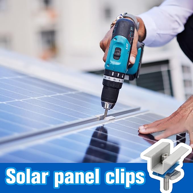 10 Pcs Adjustable Solar Panel Mounting Bracket Clamps Wide Photovoltaic Support Mid for Secure Solar Panel System pv, Aluminum Roof Mount Kit Hardware with Nut Bolt Fit for Standard Unistrut