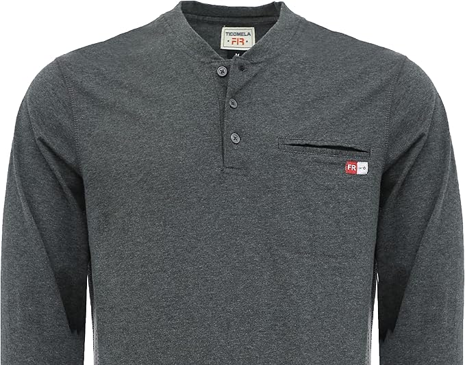 TICOMELA FR Shirts for Men 6oz Flame Retardant Mesh Breathable T-Shirt NFPA2112 Fire Retardant Henley Shirts