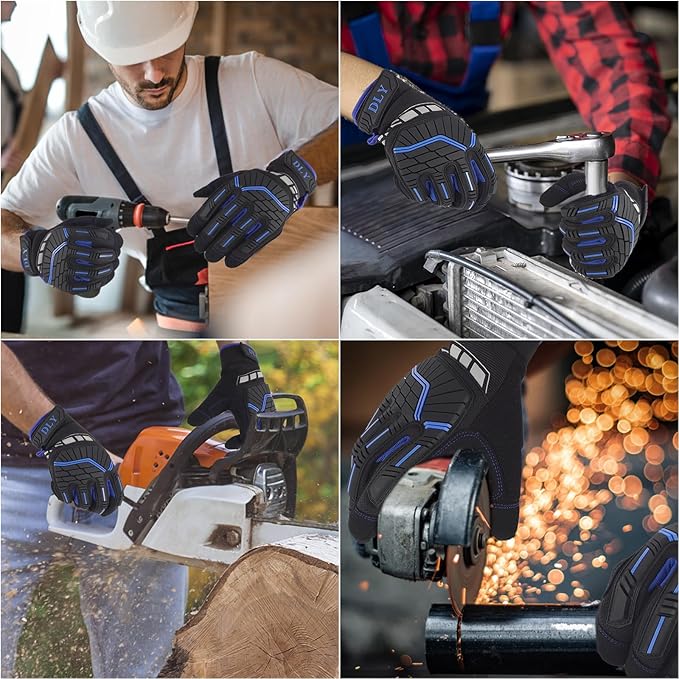 DLY Heavy Duty Work Gloves, Impact Protection Mechanic Gloves, Synthetic Leather Work Gloves, Touchscreen Capable
