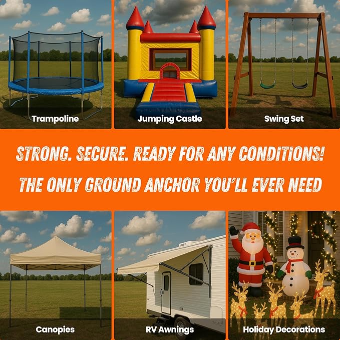 Mow Over Ground Anchor Stakes (Ground Anchors Low Profile, 4 Pack Heavy Duty, Ground Anchors Screw in, Swing Set Anchors, Trampoline Anchors High Wind, Tent Stakes, Car Ports, Canopies.)