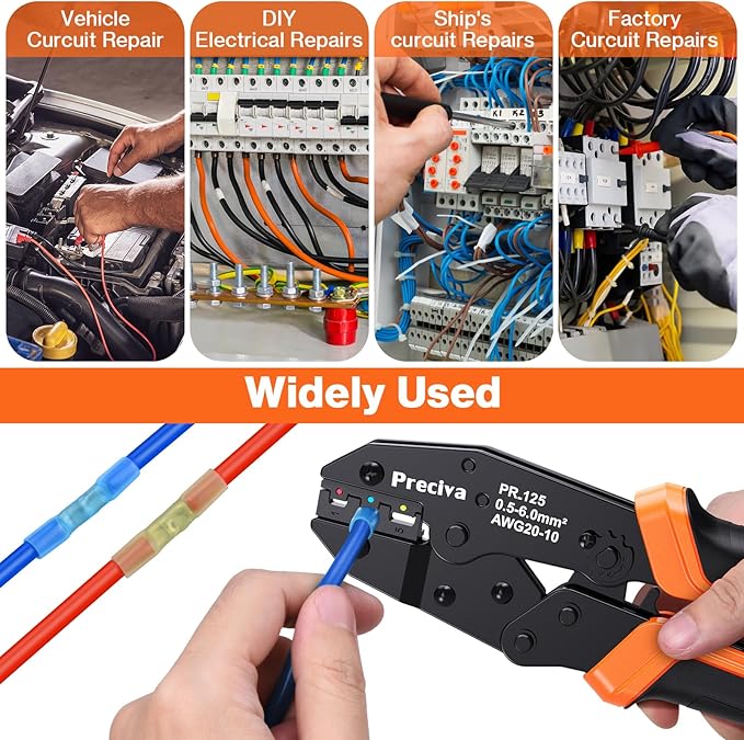 Preciva Wire Crimping Tool for Heat Shrink Connectors Kit, with 200PCS 22-10 AWG Heat Shrink Connectors,Ratcheting Crimper for Electrical, Automotive, Marine & Wiring Repairs