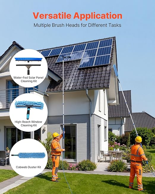 VEVOR Solar Panel Cleaning Kit, 15 ft, Water Fed Pole Kit with Cleaning Brush, Squeegee, Soap Dispenser, Extendable Aluminum Telescopic Pole, 180° Rotatable Brush Head, for Roof Mounted Solar Panels