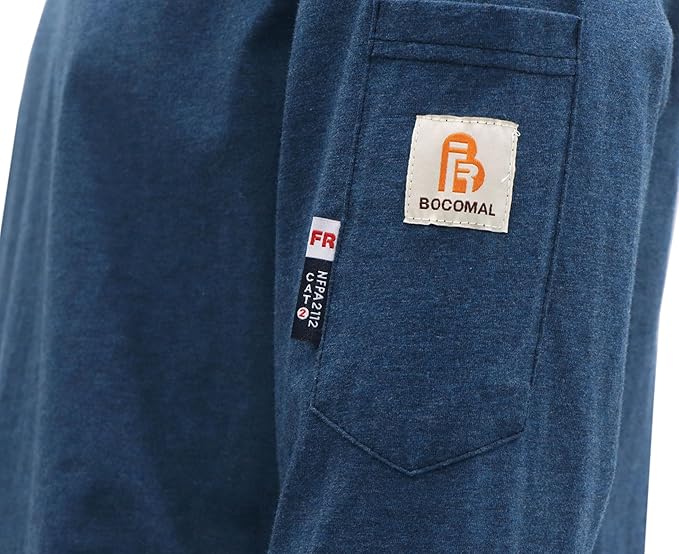 BOCOMAL FR Shirts Heather Series 6oz Flame Resistant T Shirt NFPA2112 CAT2 Fire Retardant Crew Work Shirt