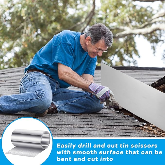 Zonon Aluminum Flashing Roll 14'' x 20' Roof Flashing 0.25 mm Thickness Weatherproofing Waterproof Metal Roofing Panels for Sealing Windows Doors Siding Roofing Stains Moss and Mildew Prevention