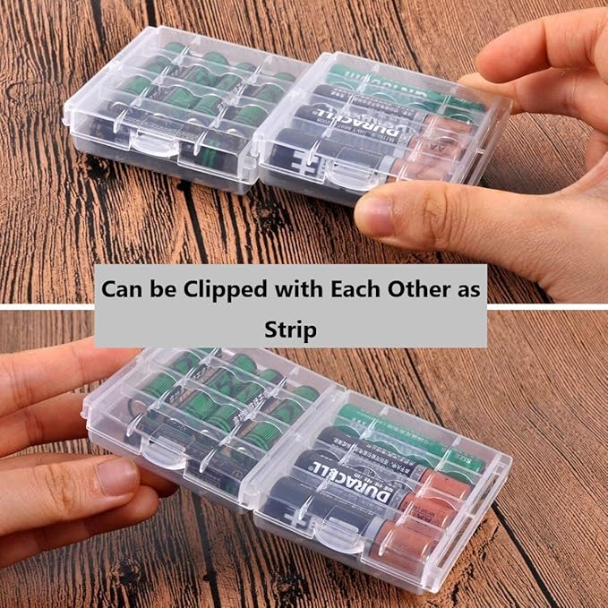Battery Case AA/AAA Battery Holder Container Compact Portable Organizer Storage Case Insulative Plastic Clear Protective Battery Case for Travelling/Home/Office/School/Garage(4 PCS)
